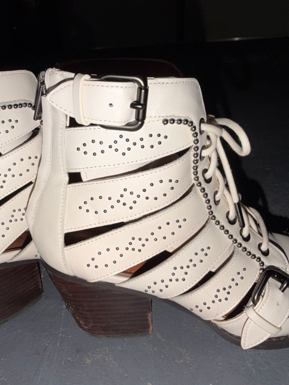 Coach Paisleh |  Cream Studded Lace-Up Ankle Boots - Picture 8 of 9